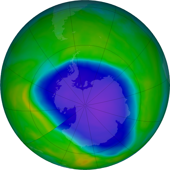 Antarctic ozone map for 16 November 2020